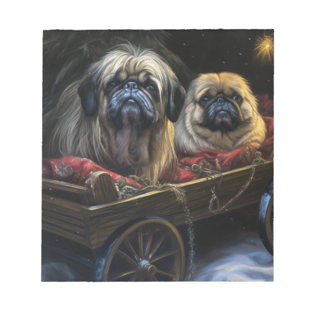 Bloc De Notas Decoración de los Navidades Pekingeses Snowy Sleig (Frente)