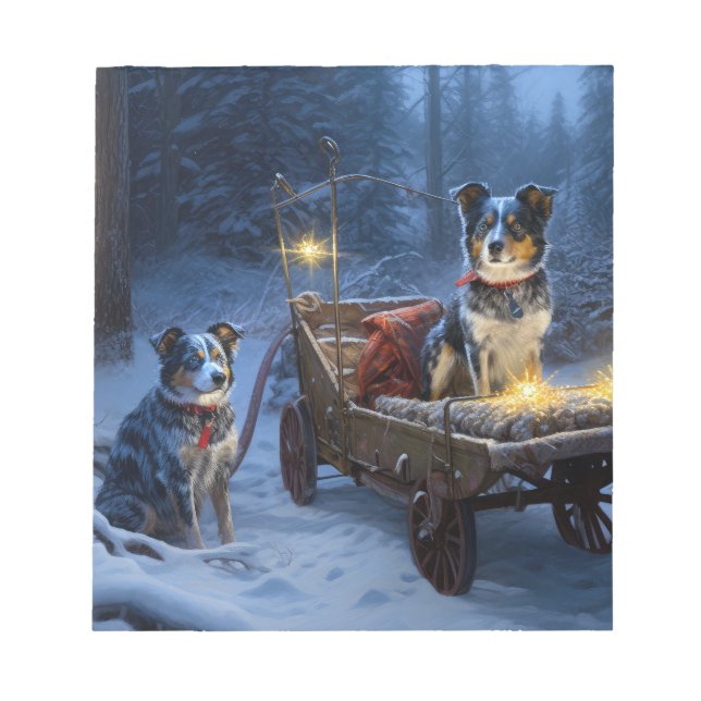 Bloc De Notas Decoración de Navidades de Blue Heeler Snowy Sleig (Frente)
