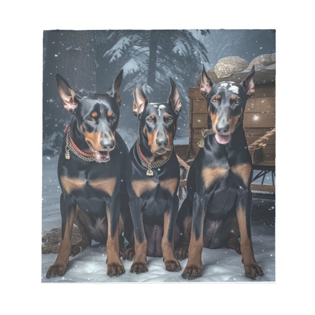 Bloc De Notas Decoración de Navidades Doberman Snowy Sleigh (Frente)