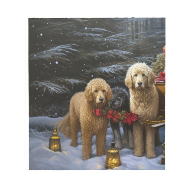 Bloc De Notas Decoración de Navidades Goldendoodle Snowy Sleigh (Frente)
