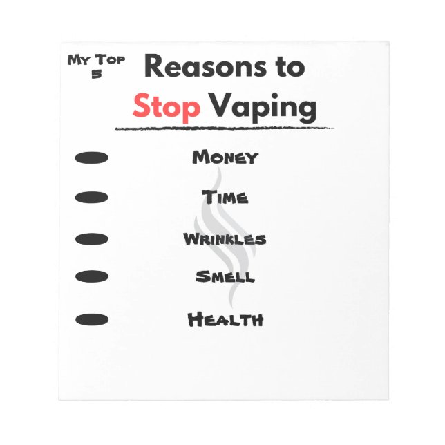 Bloc De Notas Dejar de Vaping Motivation Personalizados Razones (Frente)