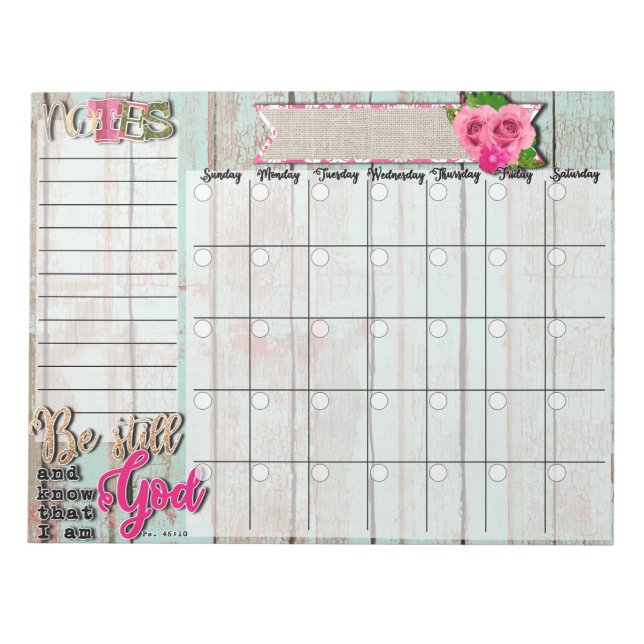 Bloc de notas del calendario de Be Still Desk (Frente)
