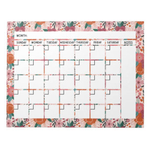 Bloc de notas del calendario de flores tropicales 