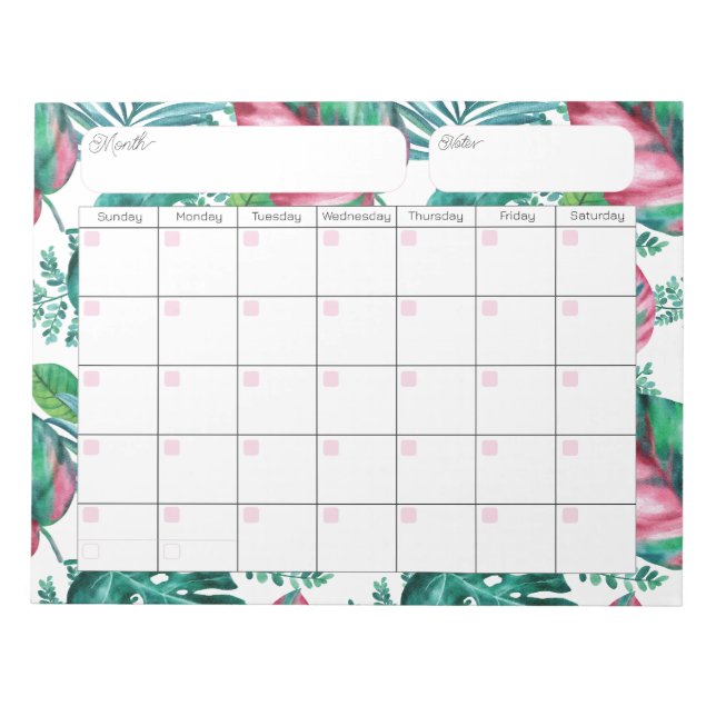 Bloc de notas del calendario de follaje tropical (Frente)
