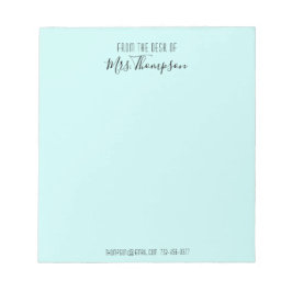 Bloc De Notas Del Escritorio De La Escritura Verde azulada De No