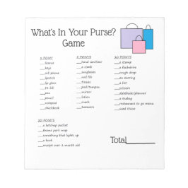 Bloc de notas del juego "What's In Your Purse"