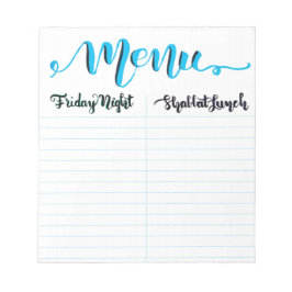 Bloc de notas del menú Shabbat Shabbos