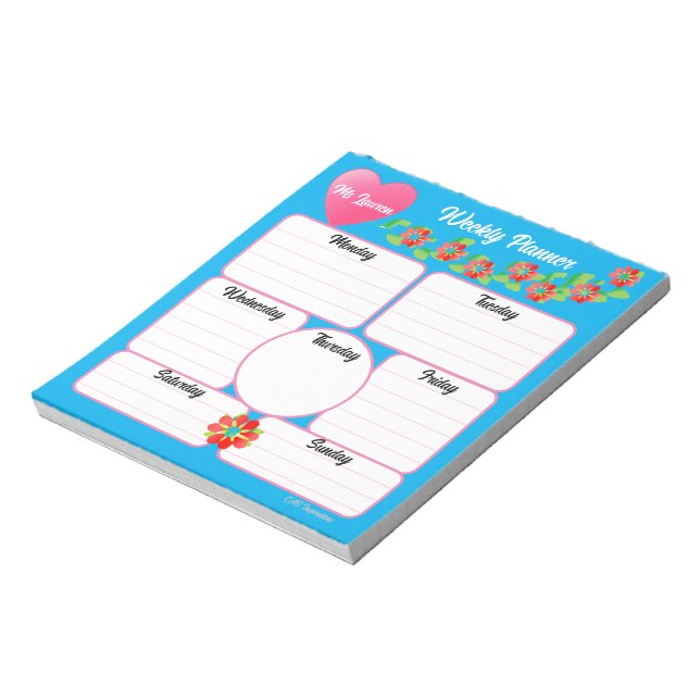 Bloc de notas del plan de flores Blue Weekly Plann (Lado Izquierdo)