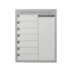 Bloc de notas del planificador de comidas   Gris