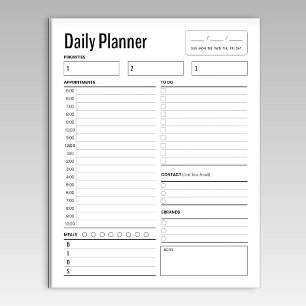 Bloc de notas del planificador de trabajo diario