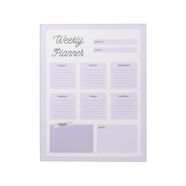Bloc de notas del planificador Purple Weekly (Lado Izquierdo)