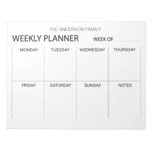 bloc de notas del planificador semanal minimalista