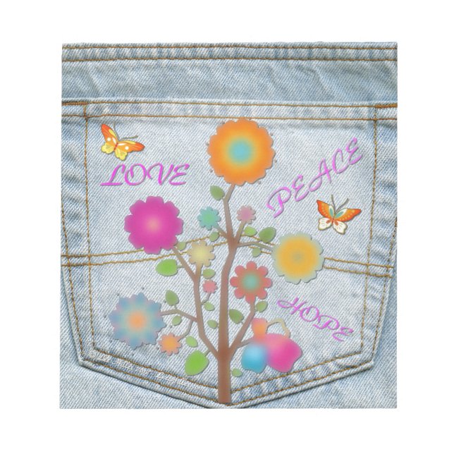 Bloc De Notas Denim Back Pocket Flowers Peace Love Hope (Frente)