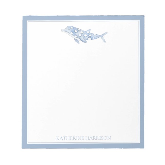 Bloc De Notas Depósito de polka azul acuático costero delfín (Frente)