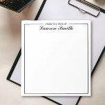 Bloc De Notas Desde El Escritorio De Elegante Guión Negro Minima<br><div class="desc">Haga una declaración con este elegante bloc de notas de escritura negro,  personalizado sólo para usted. Ya sea que esté publicando notas o haciendo listas de tareas pendientes,  este elegante bloc de notas le ayudará a mantenerse al día con estilo.</div>