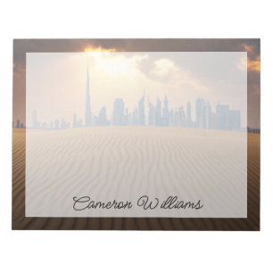 Bloc De Notas Desiertos Vista de la silueta de Dubai desde la