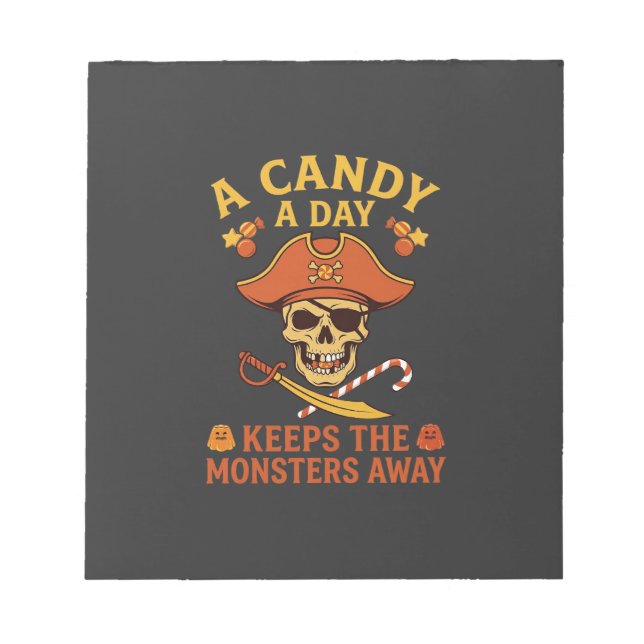 Bloc De Notas Día de Dulces Pirata de Halloween Calavera Bastón (Frente)