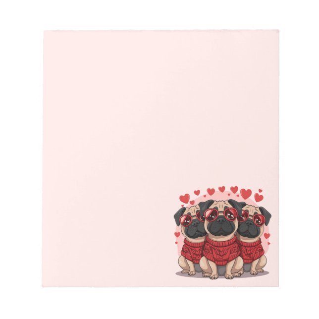 Bloc De Notas Día de San Valentín Pug Dogs (Frente)