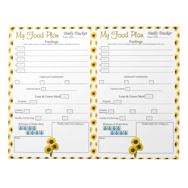 Bloc De Notas Diario de Comida Yellow Sunflower 6 Diario (Frente)