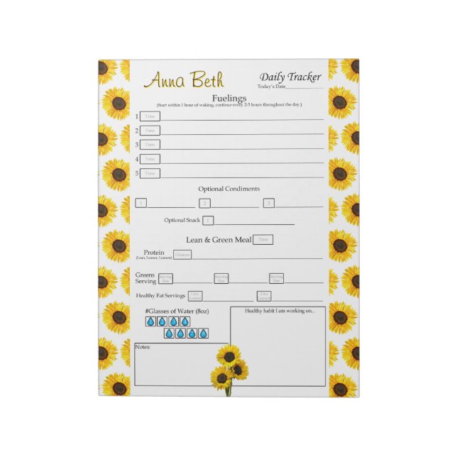 Bloc De Notas Diario de comidas del Sunflower personalizado 6 (Lado Izquierdo)