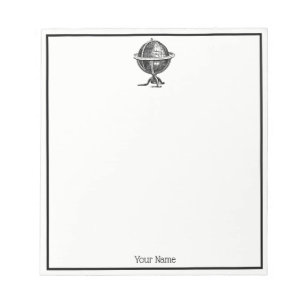 Bloc De Notas Dibujo de litografía de Vintage World Globe BW