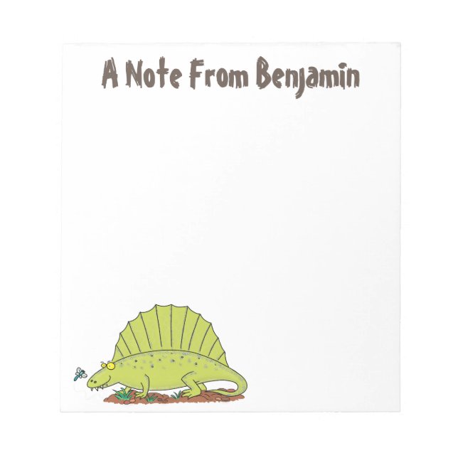 Bloc De Notas Dimetrodon verde gracioso dinosaurio personalizado (Frente)