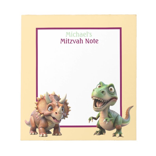 Bloc De Notas Dinosaur Mitzvah Note Boys Notepad (Frente)