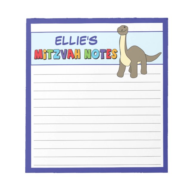Bloc De Notas Dinosaurio Mitzvah Blue personalizado (Frente)