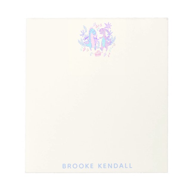 Bloc De Notas Dinosaurios de danza pastel azul morado personaliz (Frente)