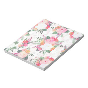 Bloc De Notas Diseño blanco de flores de color de agua rosa