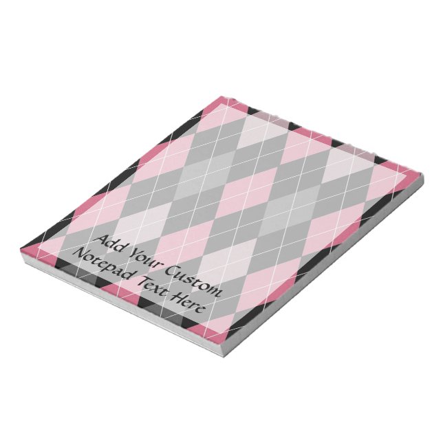 Bloc De Notas Diseño con patrones de arglos rosa, gris y negro (Lado Izquierdo)