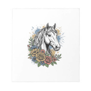 Bloc De Notas Diseño de camiseta vectorial floral de caballo gra