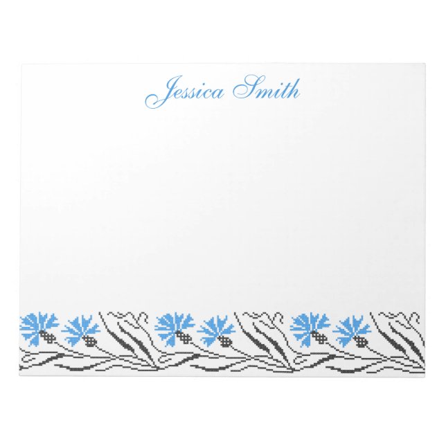 Bloc De Notas Diseño de costillas de flor azul (Frente)