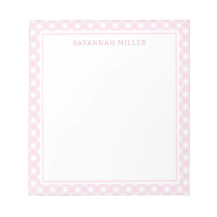 Bloc De Notas Diseño de Gingham blanco y rosa claro