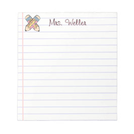 Bloc De Notas Diseño de lápiz retro con nombre personalizado de