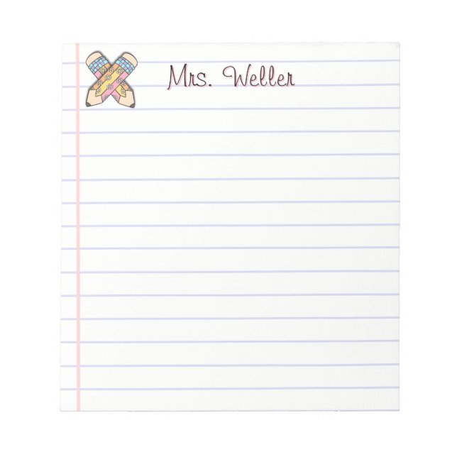 Bloc De Notas Diseño de lápiz retro con nombre personalizado de  (Frente)