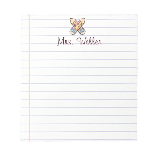 Bloc De Notas Diseño de lápiz retro con nombre personalizado de  (Frente)