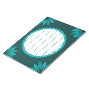Bloc De Notas Diseño de Mandala de Hoja Verde Azulada sobre Cian