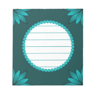 Bloc De Notas Diseño de Mandala de Hoja Verde Azulada sobre Cian