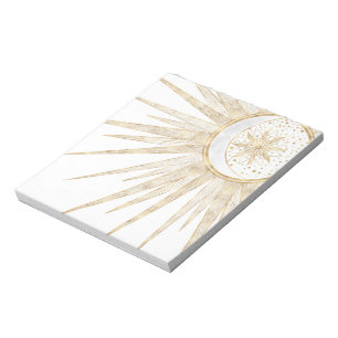 Bloc De Notas Diseño elegante Doodles dorados Sun Moon Mandala