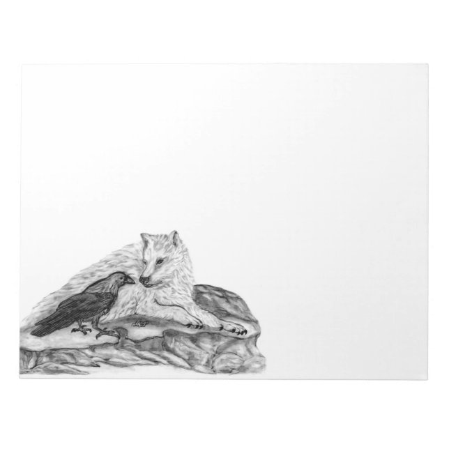 Bloc De Notas Diseño en blanco y negro de Wolf y Raven (Frente)