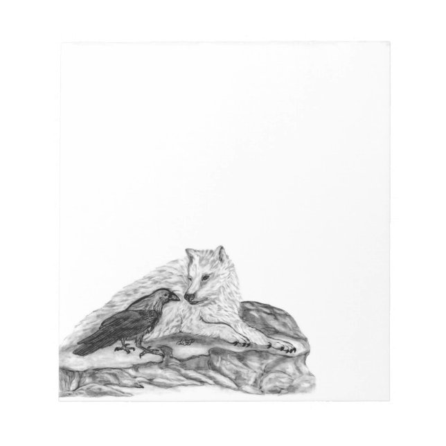 Bloc De Notas Diseño en blanco y negro de Wolf y Raven (Frente)