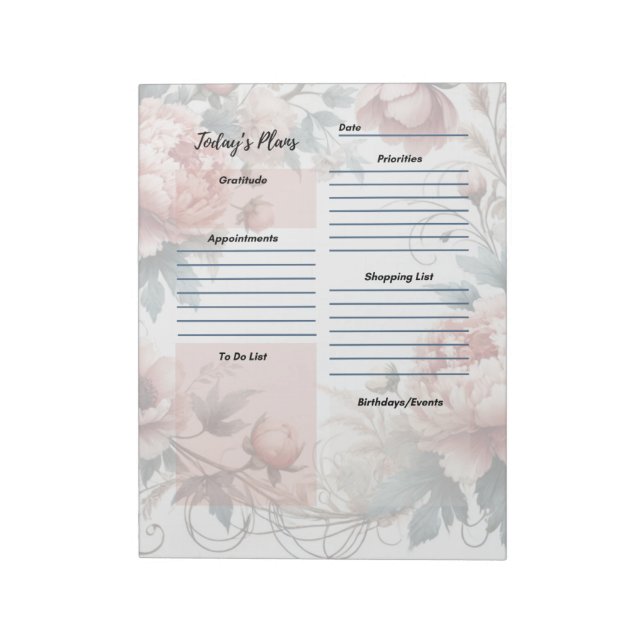 Bloc De Notas Diseño floral de Daily Planner Dusty Peony (Lado Izquierdo)