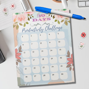 Bloc De Notas Diseño floral Desafío de productividad de 30 días