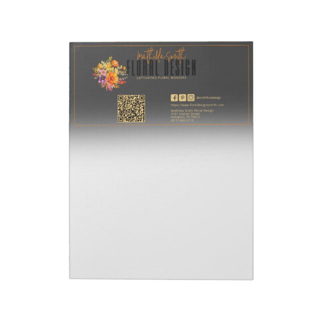 Bloc De Notas Diseño Floral Sofisticado Flores Negras Naranjas (Lado Izquierdo)
