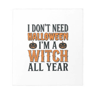 Bloc De Notas Diseño tipográfico de bruja divertida de Halloween