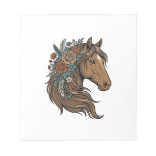 Bloc De Notas diseño vectorial de cabeza de caballo floral vinta