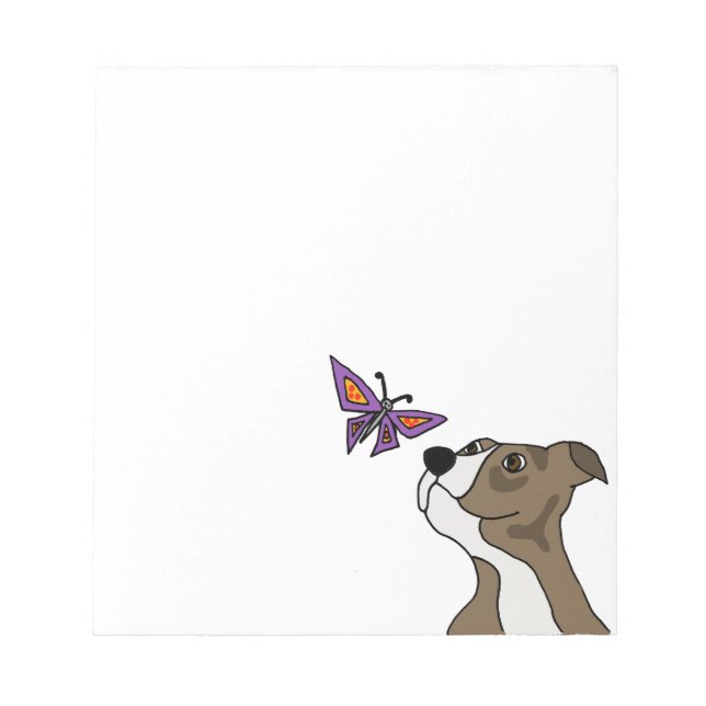 Bloc De Notas Divertido Pitbull Gris y Blanco y Mariposa (Frente)