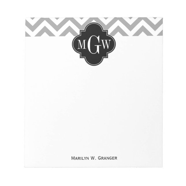 Bloc De Notas Dk Gray Lg Chevron Black Quatrefoil 3 Monograma (Frente)
