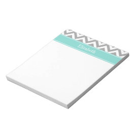 Bloc De Notas Dk Gris Blanco LG Chevron Turquesa Monograma Nombr